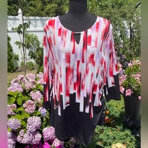 JM Collection Women's Abstract Vertical Bars Tunic Top Size XL